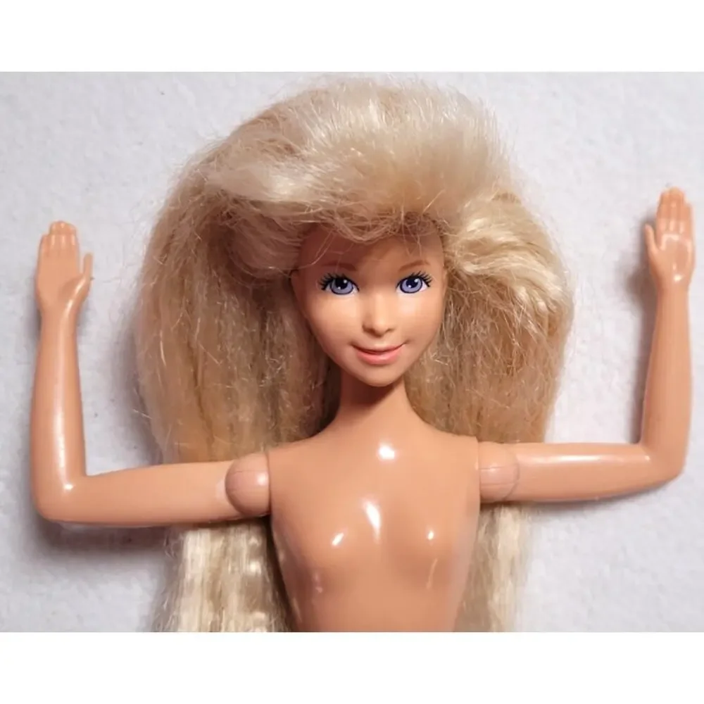 Vintage 80s Mattel Jazzie Doll Purple Lavender Eyes Blonde Hair Nude TNT Body